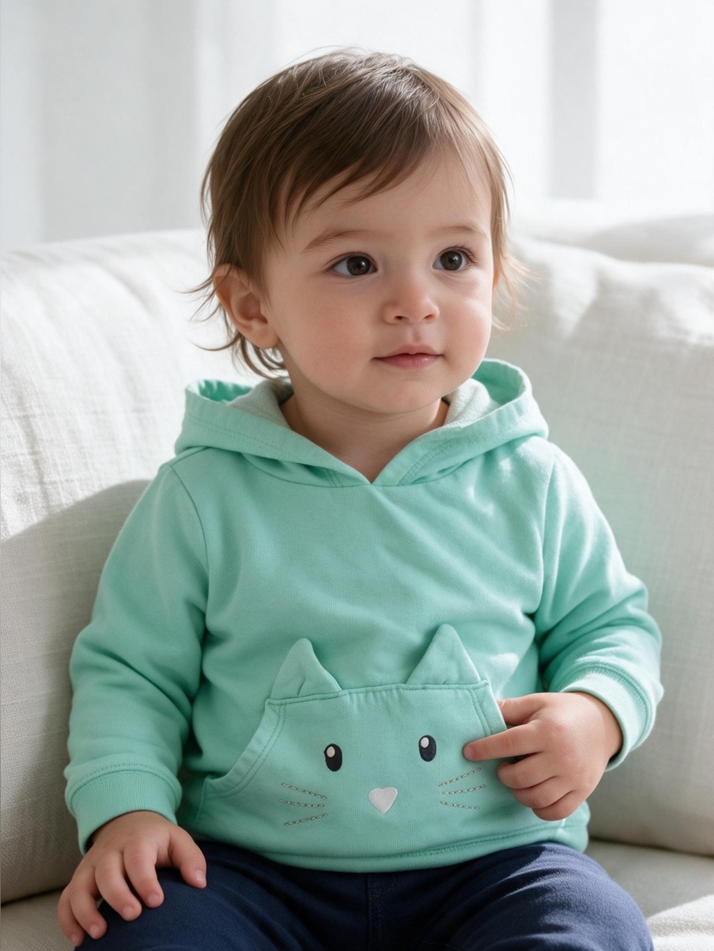 Carter's Toddler Cat Ear Hoodie in Mint Green